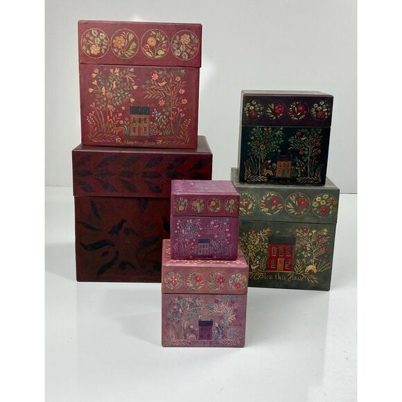 Bob's Boxes Primitive Parlor Colors Square Nesting Stacking Storage Box Set 6 Pc - Picture 1 of 12